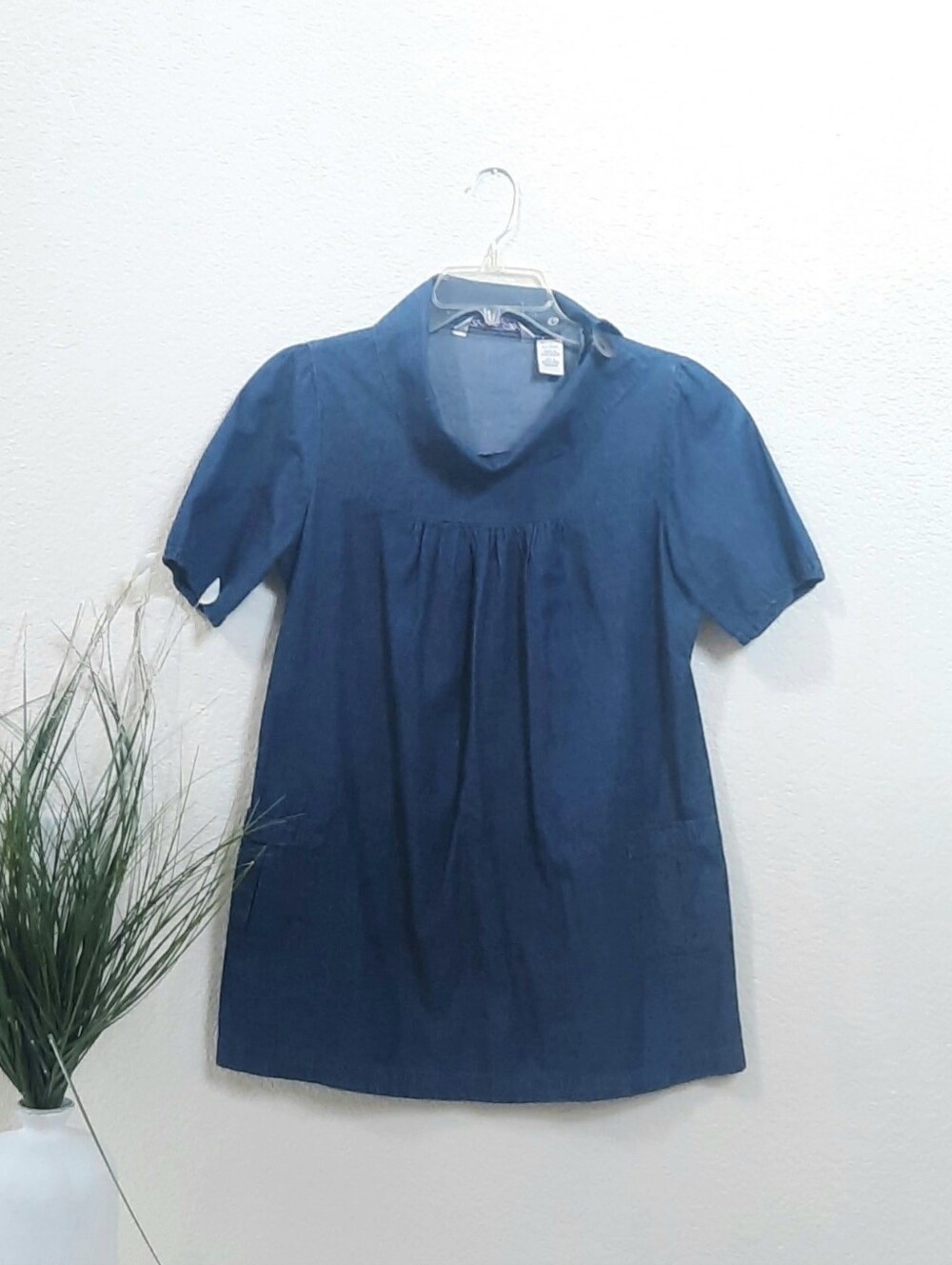 Tunic Blouse Denim Look Bohemiam Western Baby Doll Style Top Front Pockets